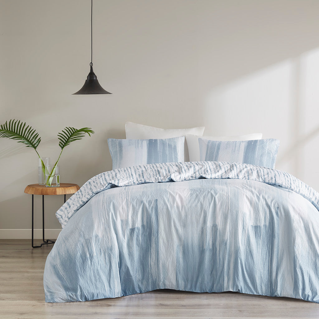 Brush Stroke 3 Piece Oversized Reversible Seersucker Duvet Cover Set