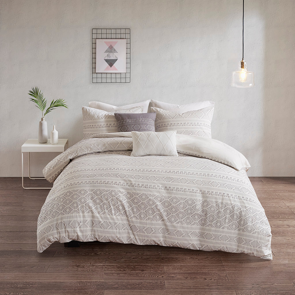 Lizbeth 5 Piece Cotton Clip Jacquard Duvet Cover Set