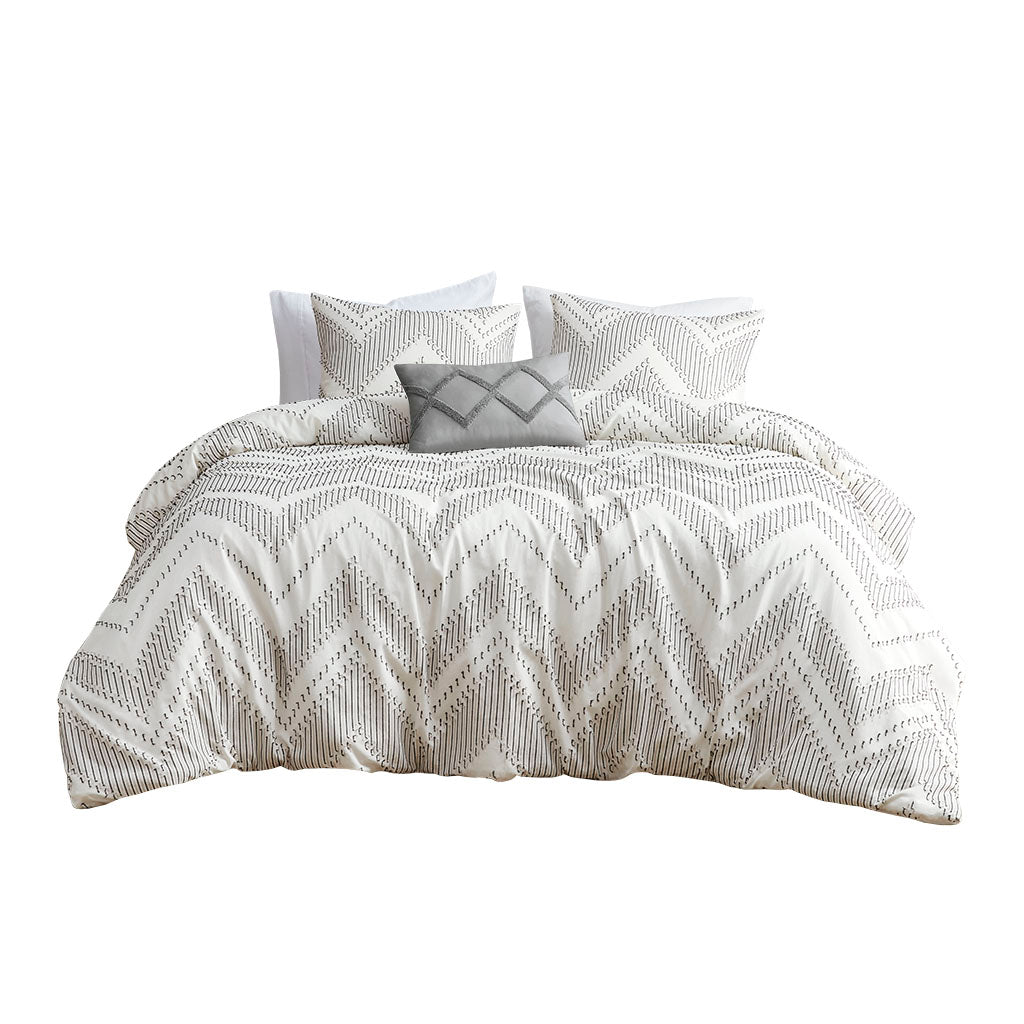 Bayside 4 Piece Cotton Clip Jacquard Duvet Cover Set