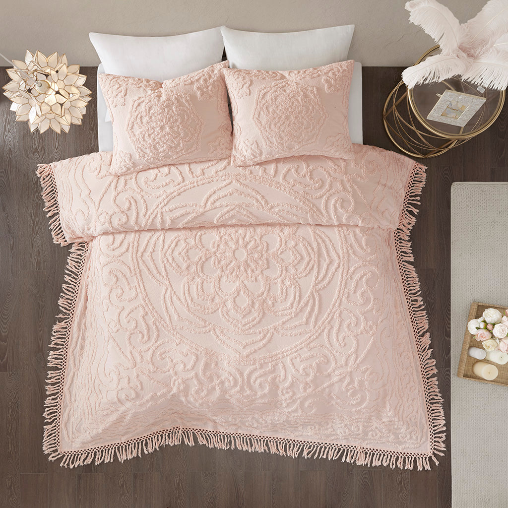 Laetitia Tufted Cotton Chenille Medallion Fringe Coverlet Set