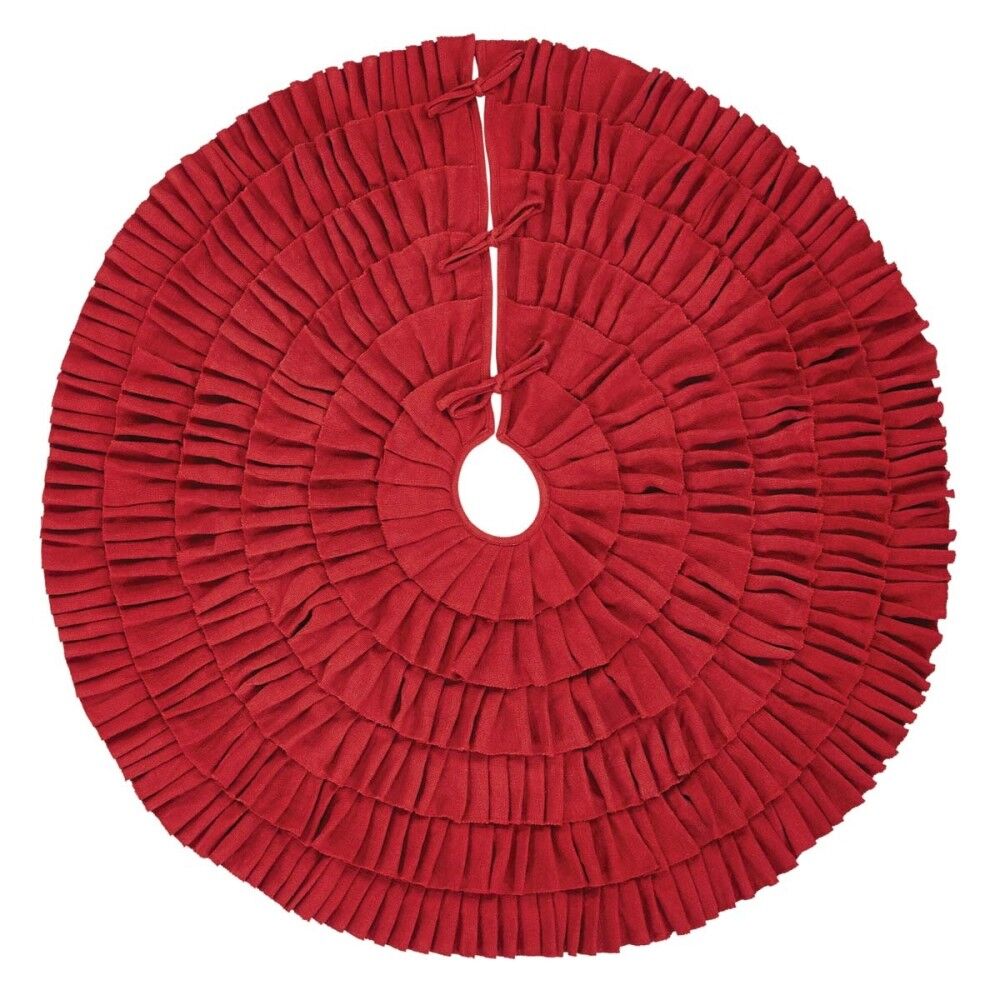 Festive Red Burlap Ruffled Tree Skirt