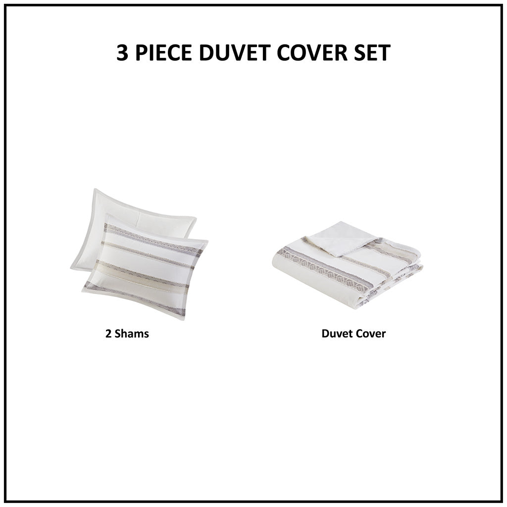 Langley 3 Piece Clipped Jacquard Duvet Cover Set