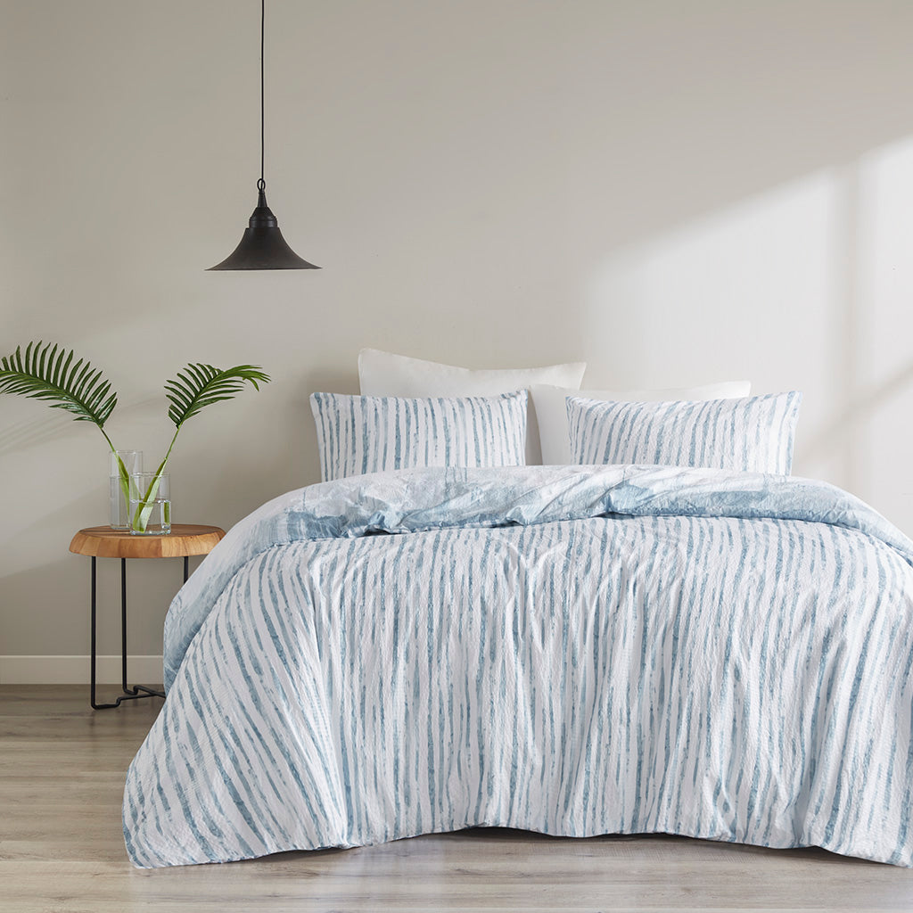 Brush Stroke 3 Piece Oversized Reversible Seersucker Duvet Cover Set