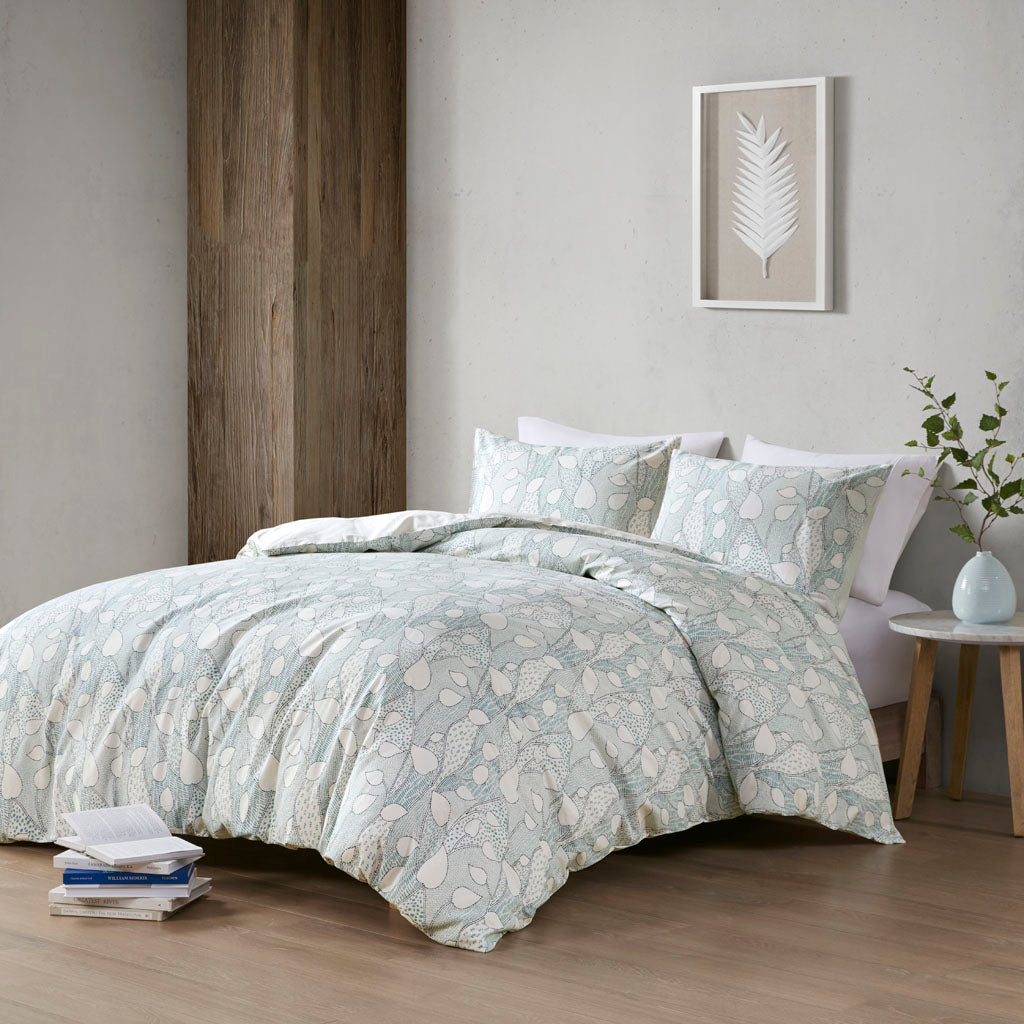 Calla 3 Piece Vine Printed Cotton Duvet Cover Set