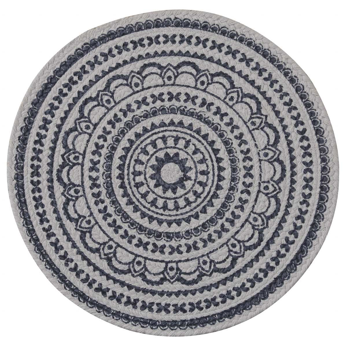 Zuri Medallion Printed Round Placemat Set-Navy