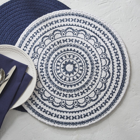 Zuri Medallion Printed Round Placemat Set-Navy