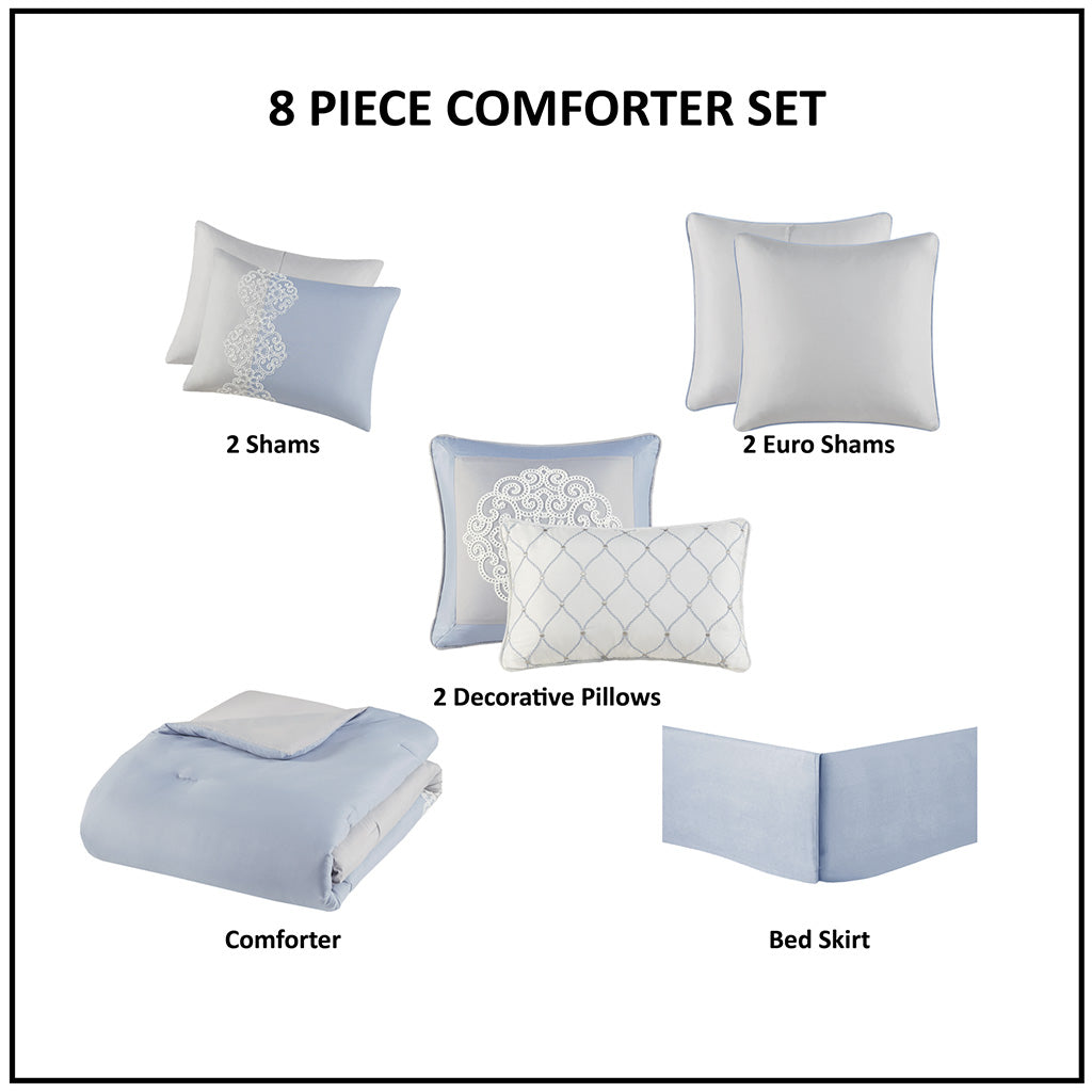 Panache 8 Piece Embroidered Microfiber Comforter Set
