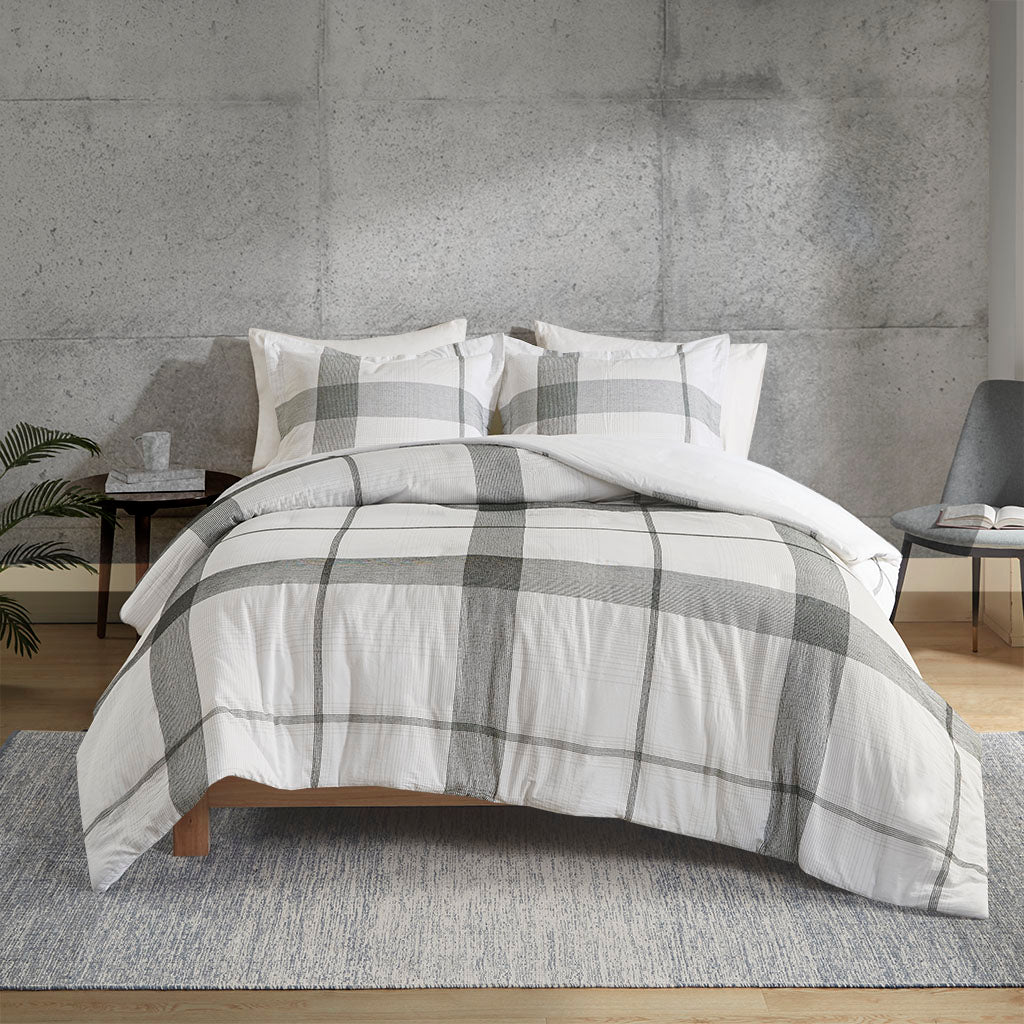 Union Square Cotton Yarn Dyed Jacquard Plaid Duvet Cover Set