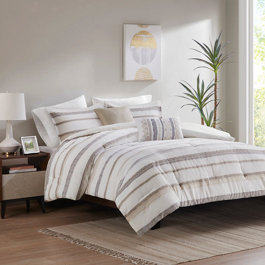 Langley 5 Piece Clipped Jacquard Comforter Set