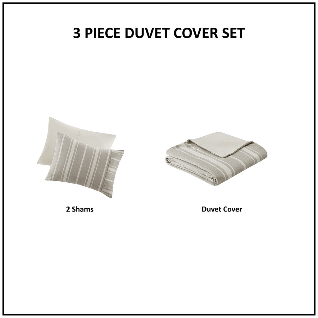 Kent 3 Piece Striped Herringbone Oversized Duvet Cover Set