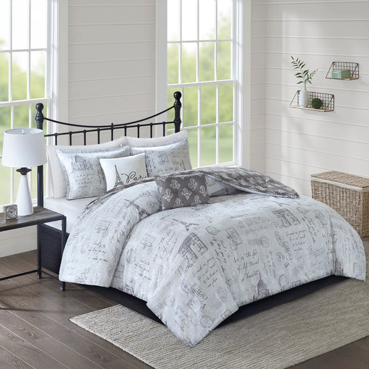 Marseille 5-Piece Reversible Paris Printed Comforter Set