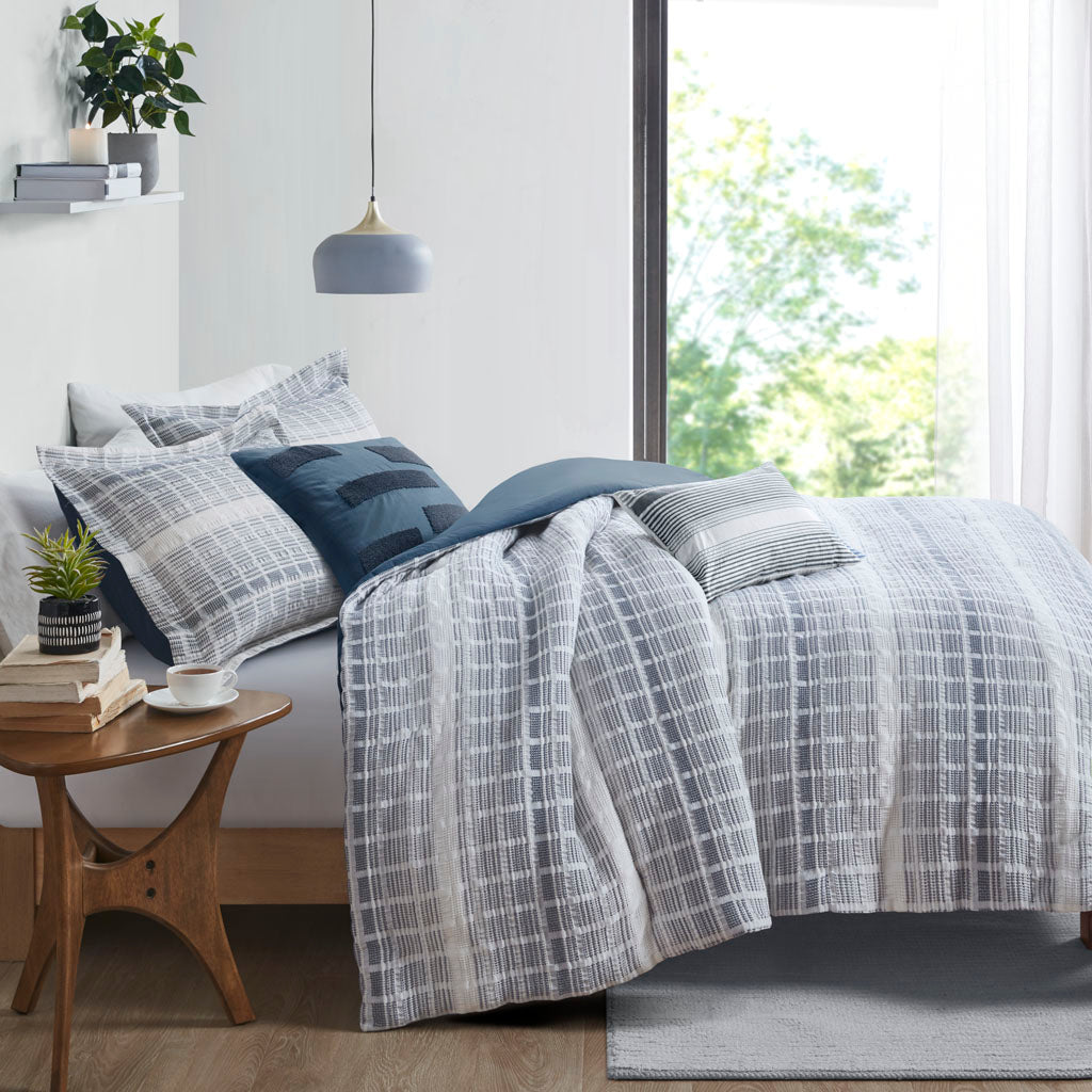 West 5 Piece Cotton Jacquard Waffle Weave Duvet Cover Set