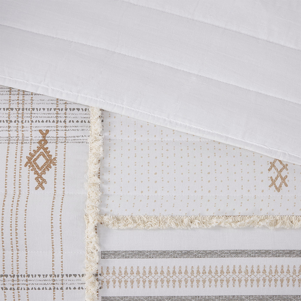 Salar 3 Piece Printed Cotton Quilt Set with Trims