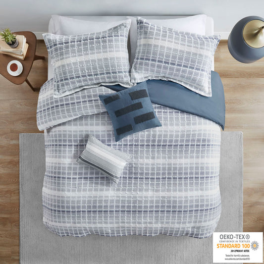 West 5 Piece Cotton Jacquard Waffle Weave Duvet Cover Set