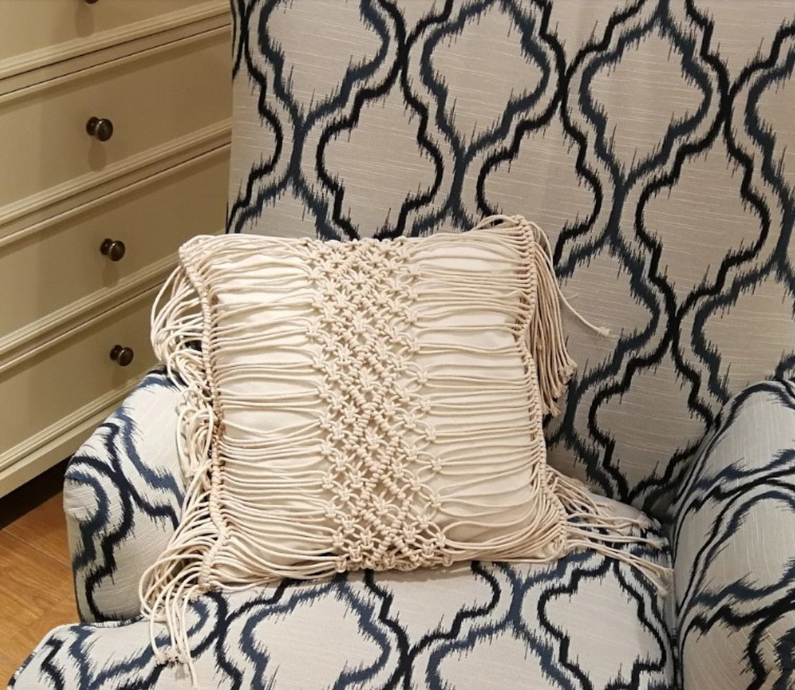 Macrame Hand-Woven Cotton Thread Pillow Covers 100% Cotton Linen Geometry Bohemia Cushion Covers