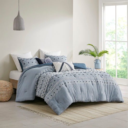 Dora Organic Cotton Chambray 3 Piece Comforter Set