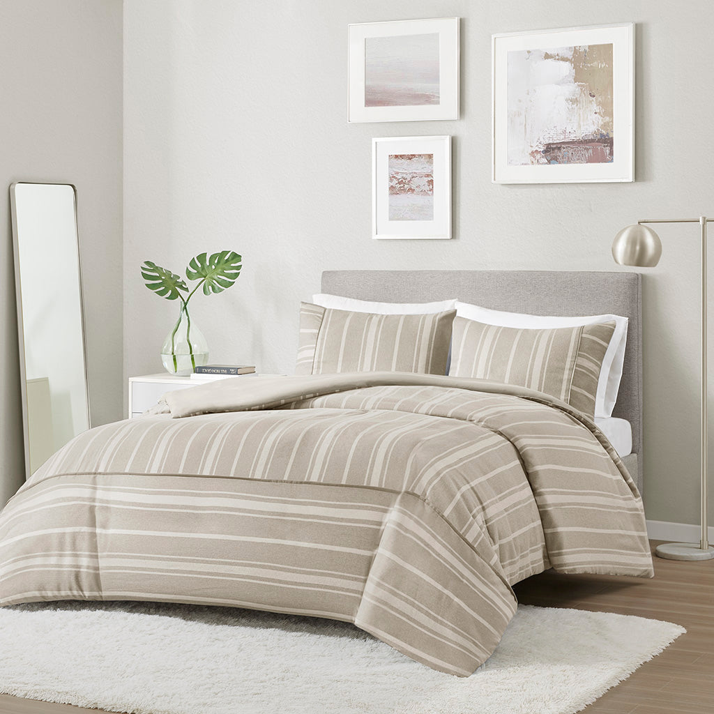 Kent 3 Piece Striped Herringbone Oversized Duvet Cover Set