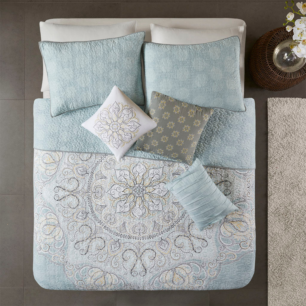 Lucinda 6 Piece Reversible Cotton Quilt Set with Throw Pillows