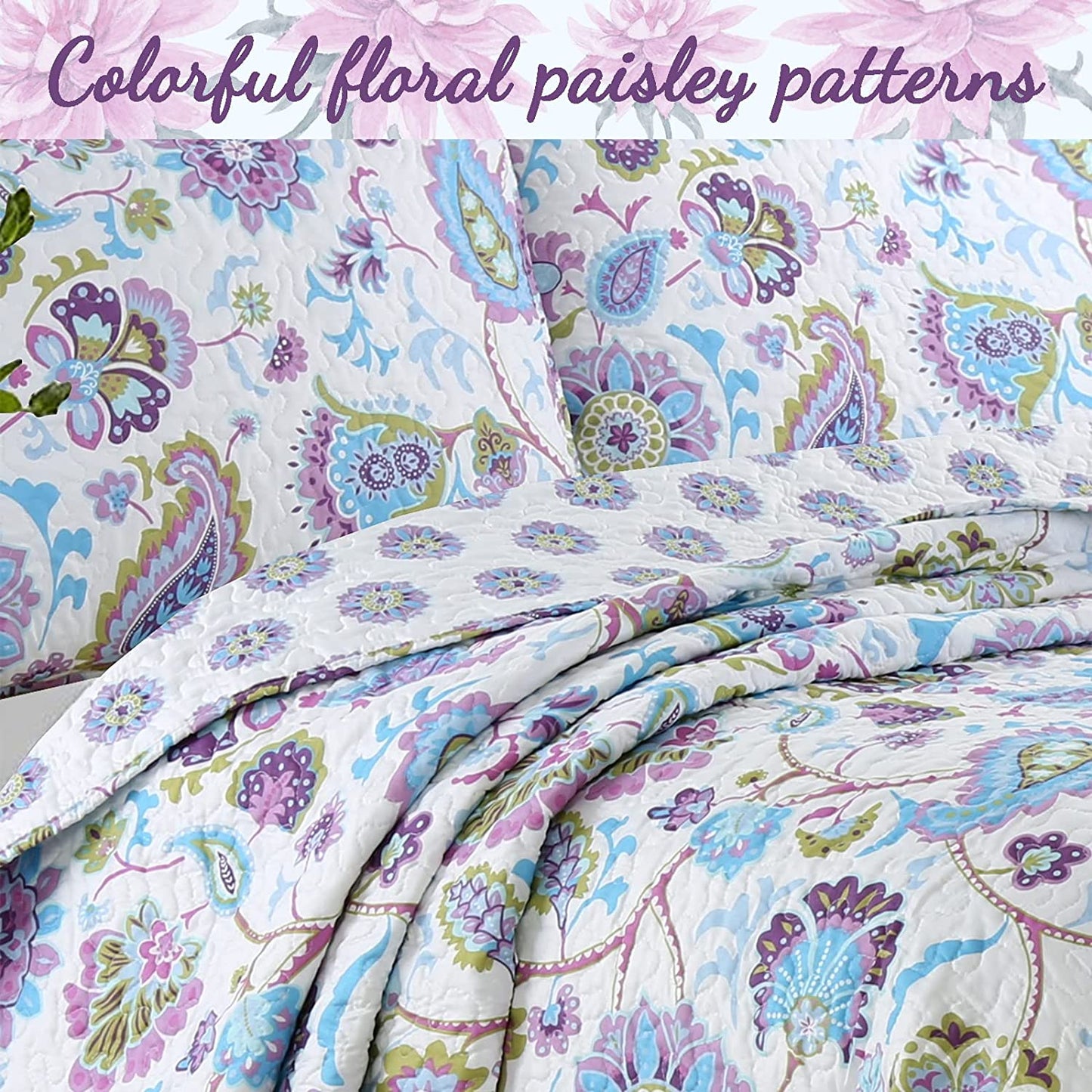 Purple Lilac Paisley Queen Quilt Set