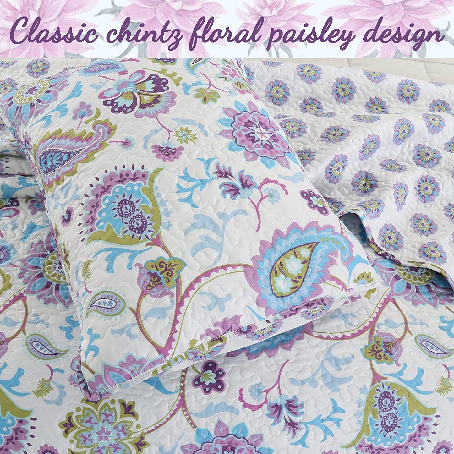 Purple Lilac Paisley Queen Quilt Set