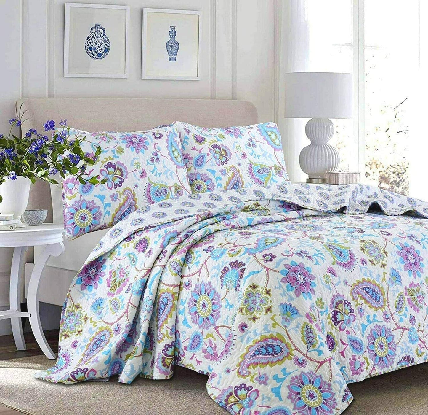 Purple Lilac Paisley Queen Quilt Set