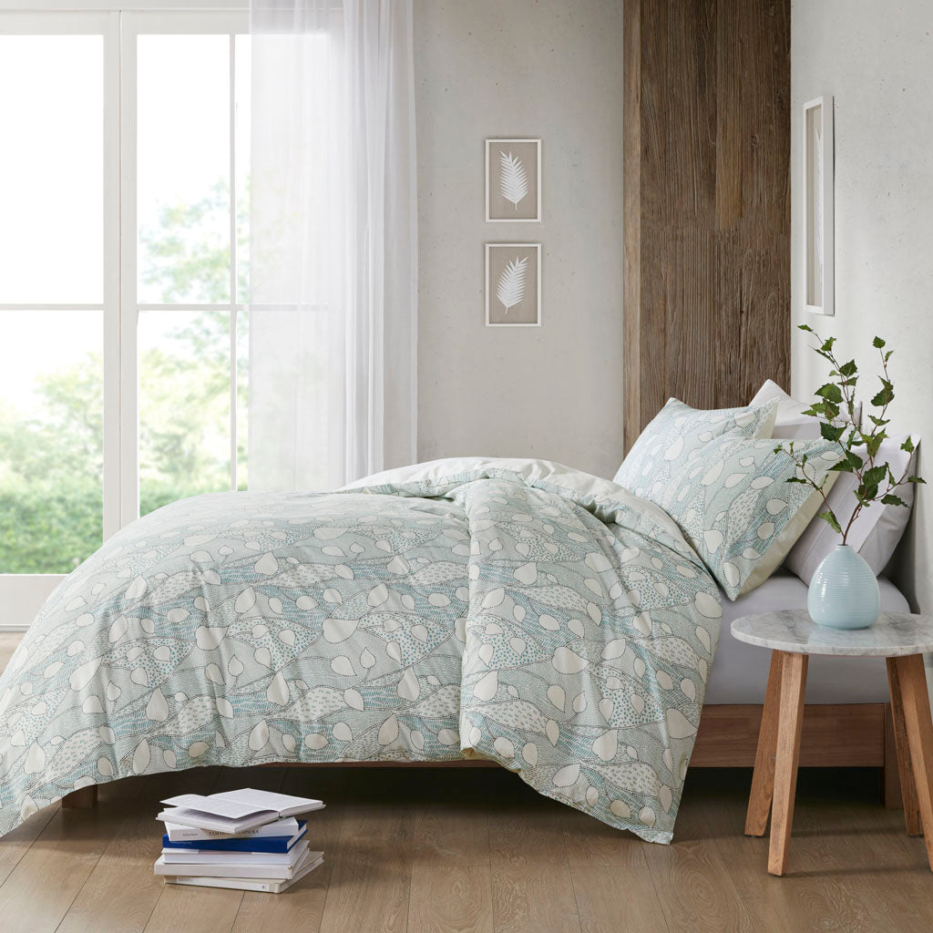 Calla 3 Piece Vine Printed Cotton Duvet Cover Set