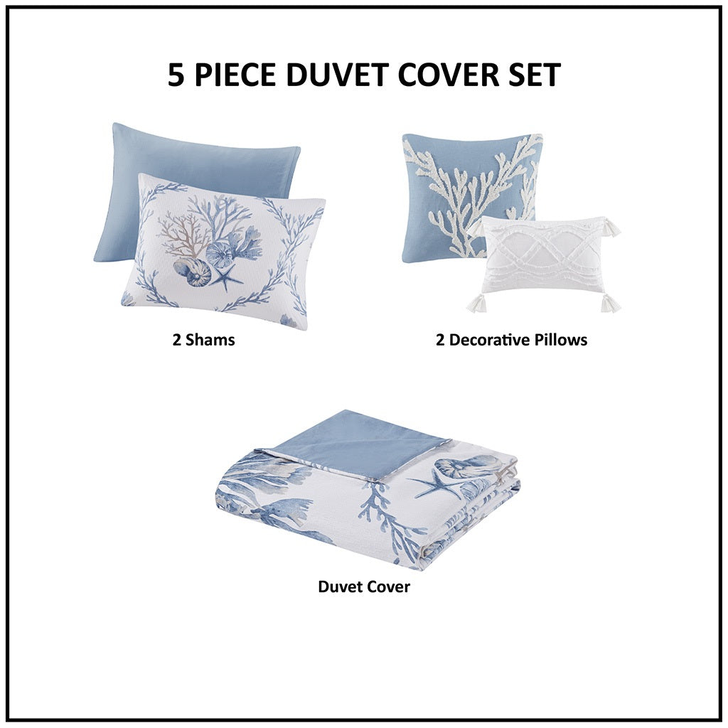 Pismo Beach 5 Piece Cotton Duvet Cover Set with Throw Pillows