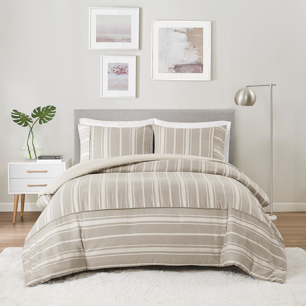 Kent 3 Piece Striped Herringbone Oversized Duvet Cover Set