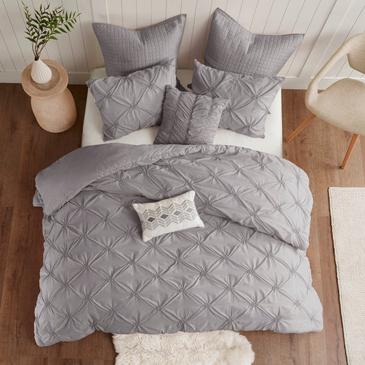 Talia 7 Piece Elastic Embroidered Chambray Duvet Set