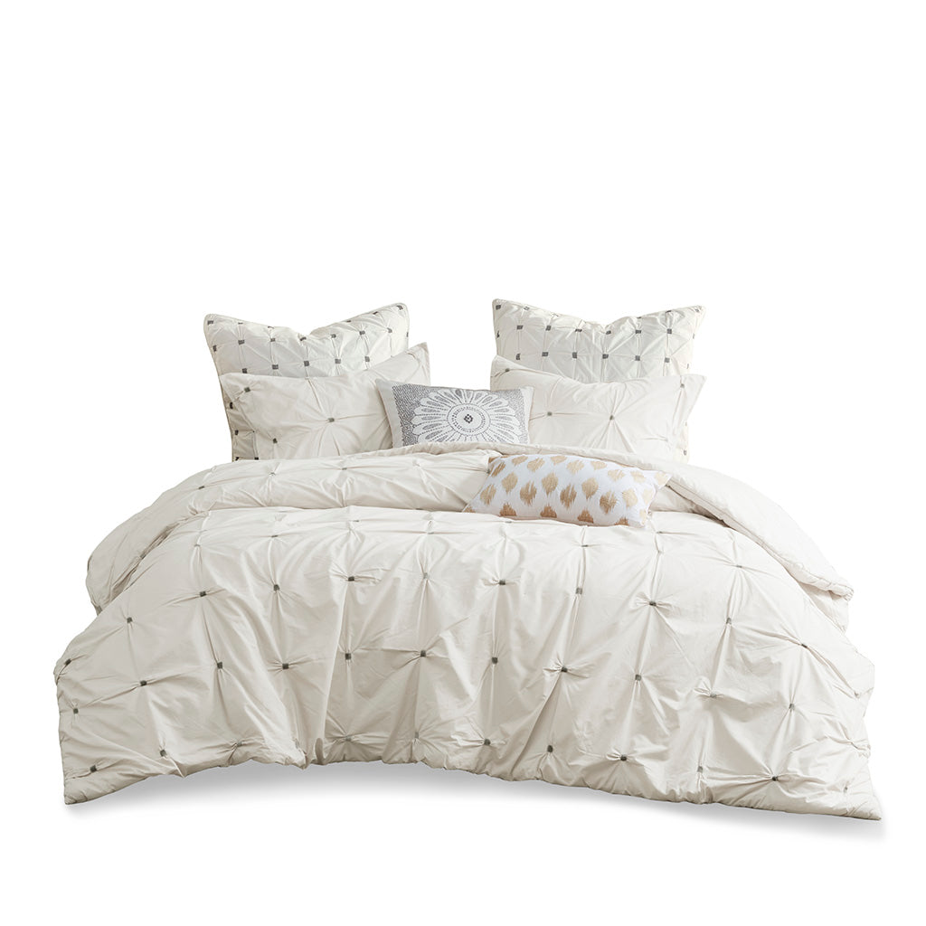 Masie 3 Piece Elastic Embroidered Cotton Comforter Set