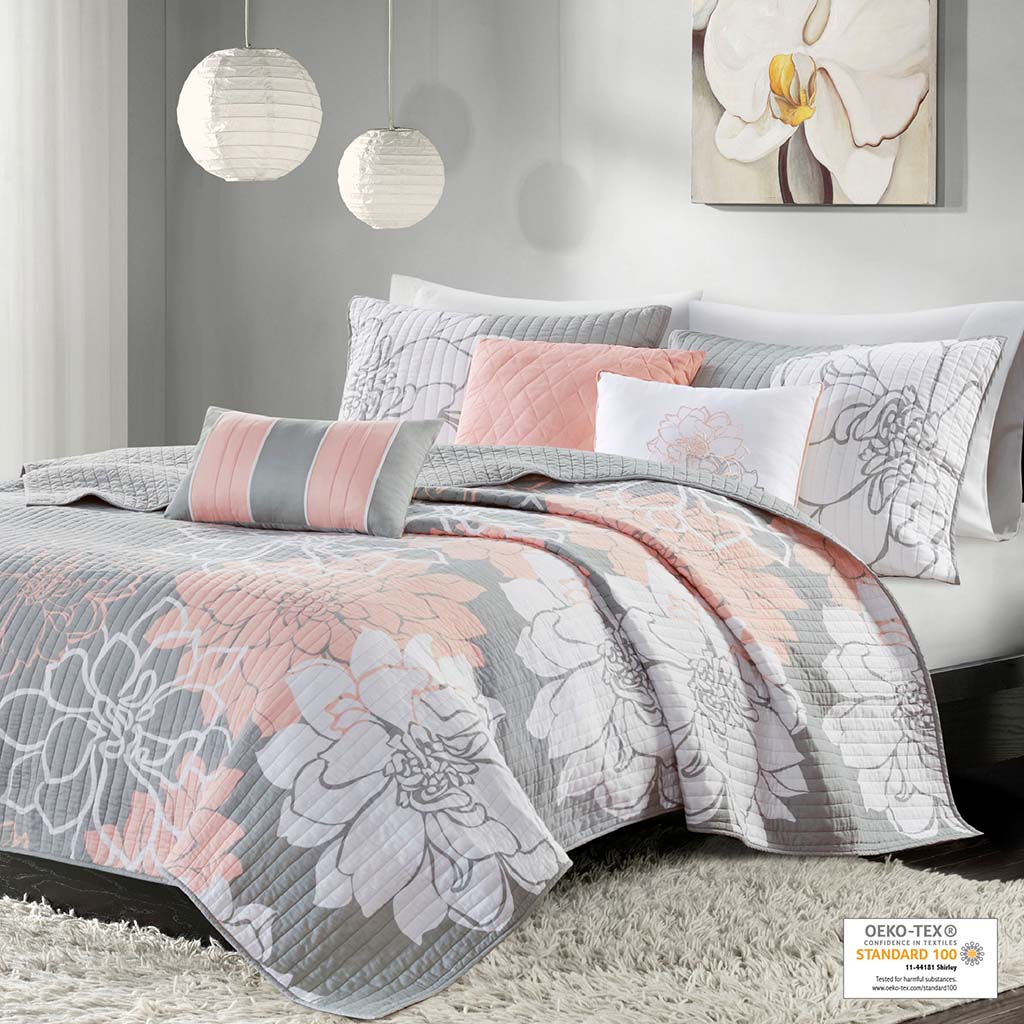 Lola 6 Piece Printed Cotton Quilt Set with Throw Pillows