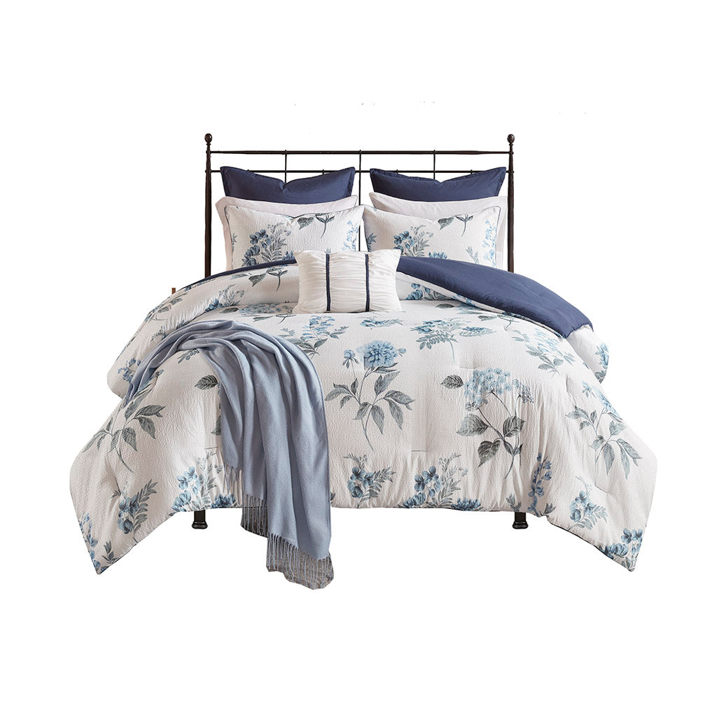 Zennia 7 Piece Printed Seersucker Comforter Set with Throw Blanket