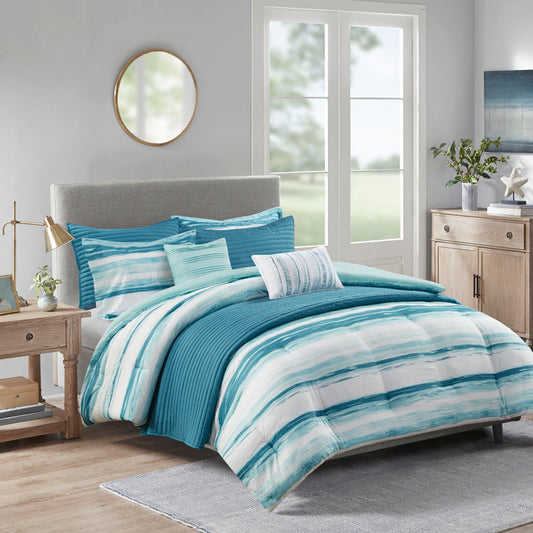 Marina 8 Piece Printed Seersucker Comforter and Coverlet Set Collection