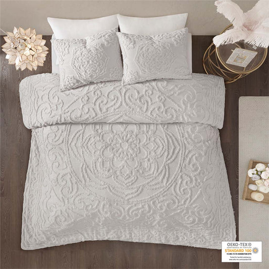 Laetitia 3-Piece Tufted Cotton Chenille Medallion Duvet Cover Set