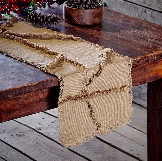 Burlap Natural Reverse Seam Table Runner 13X36